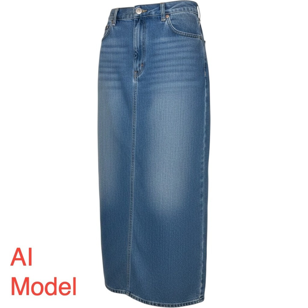 Vintage Prairie Denim Maxi Skirt Medium Wash High Waist USA Made Cotton 12/ 14